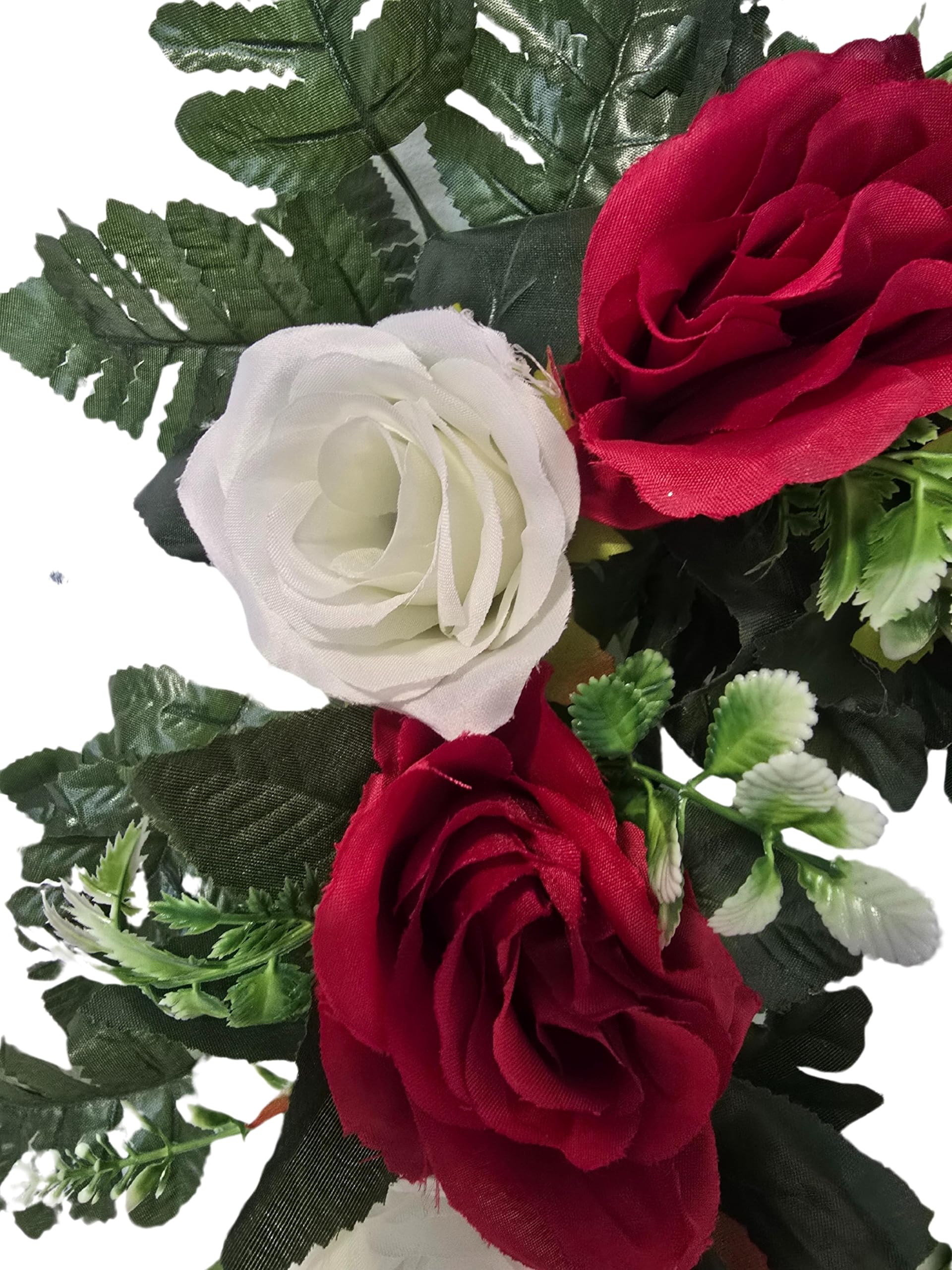 DRW Corazon de Rosas Blancas y Rojas Centro de Flores Artificiales Cementerio, Iglesia Bodas sepulturas 65x30x65