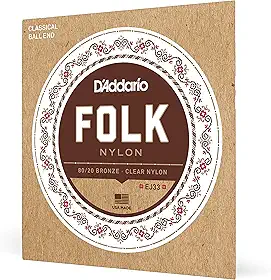 Encordoamento Para Violão Bronze 80/20 Nailon Ball End Primas Transparentes D'Addario Folk Nylon EJ33