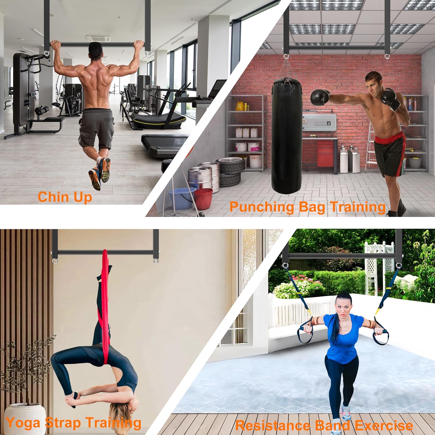 Ceiling Mounted Pull Up Bar, 700 LBS Heavy Duty 4 Adjustable Pull Up Bar, 24" Rafter Pull Up Bars, Ceiling Joist for Garage/Gym/Basement with Comfortable Grip & Round Anchors