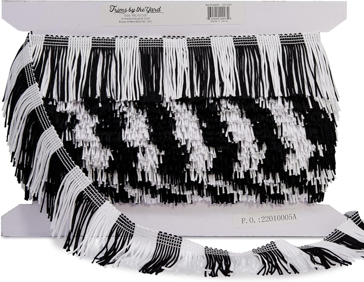 Trims by the Yard 2" Striped Multicolor chainette Fringe Trim - Black/White | Black/White | (10 Yard Cut)