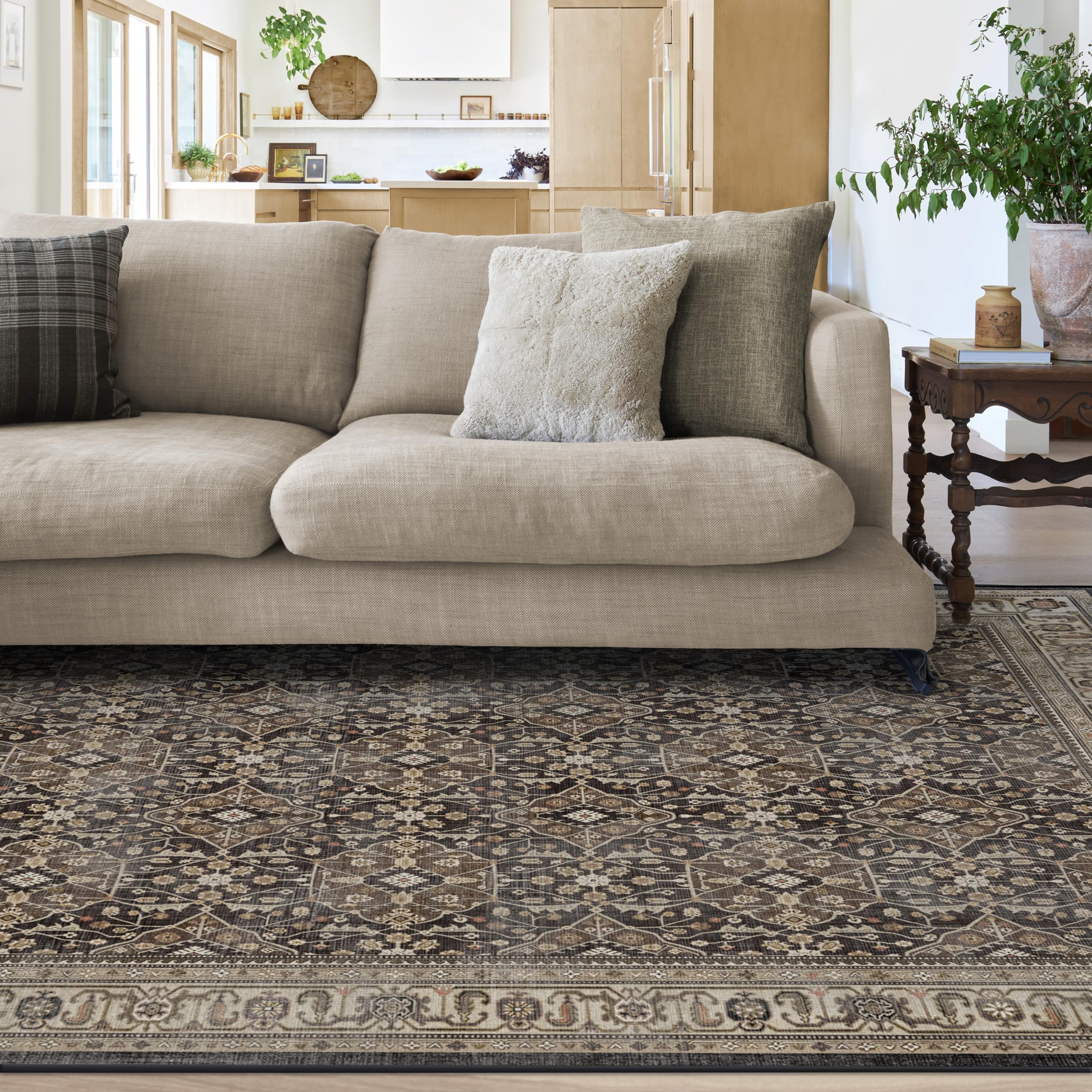 RUGGABLE Washable Area Rug – Alessia Alessia Dark Wood 5x7, Stain-Resistant, Non-Slip – Medium Machine Washable Rugs for Living Room, Bedroom, Hallway