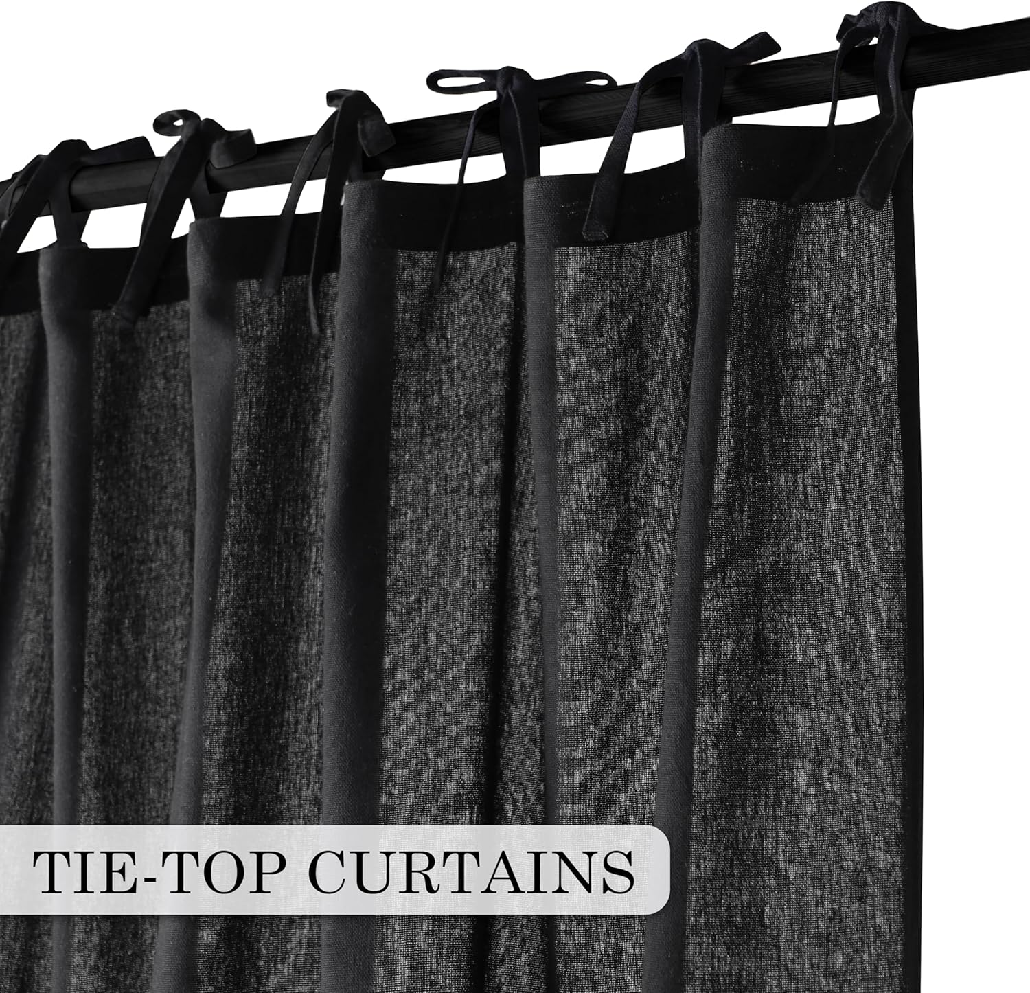 THE ART BOX Natural Gauze Blended Curtains Linen Sabsitute Energy Efficient Light Filtering Tie Top Door Window Treatment 2 Panel Drapes for Livingroom (Black, L 72" X W 42" Each Panel)