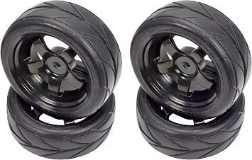 1/10 On-Road 12mm Black 5 Spoke Wheels V Tread Rubber Tires Set of 4 #5000