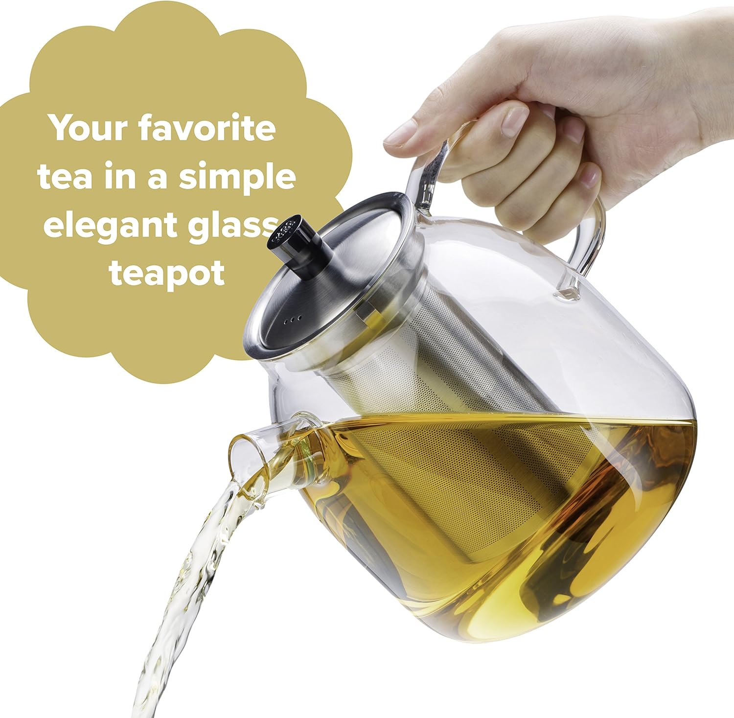 Buy 1 get 1 🔥 Glass Tea Kettle for Stove Top, Borosilicate Tea Pots with Infusers for Loose Tea, Clear Teapot with Stainless Steel Strainer, Makes 5 Tea Cups, 44oz