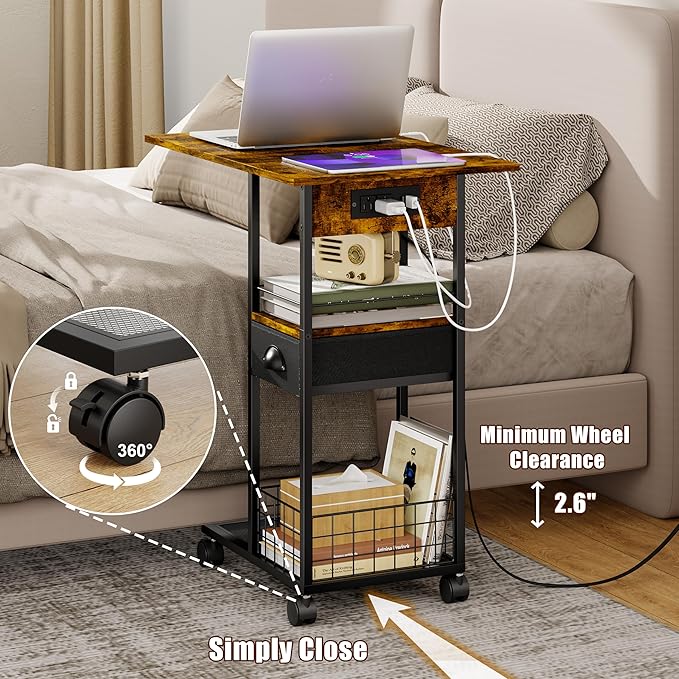 Mesa Auxiliar C con Ruedas y Estación de Carga, Negro miniatura 6