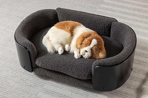 HomSof Sofá elevado para perros y gatos, de 26.38 pulgadas, estilo escandinavo, con patas de madera maciza y respaldo de madera doblada con cojín de