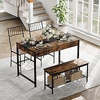 Vista 3 de IDEALHOUSE Juego de mesa de comedor para 4, mesa de cocina pequeña y 2 sillas para 4 con banco, juego de mesa rectangular de granja Breakfast Nook