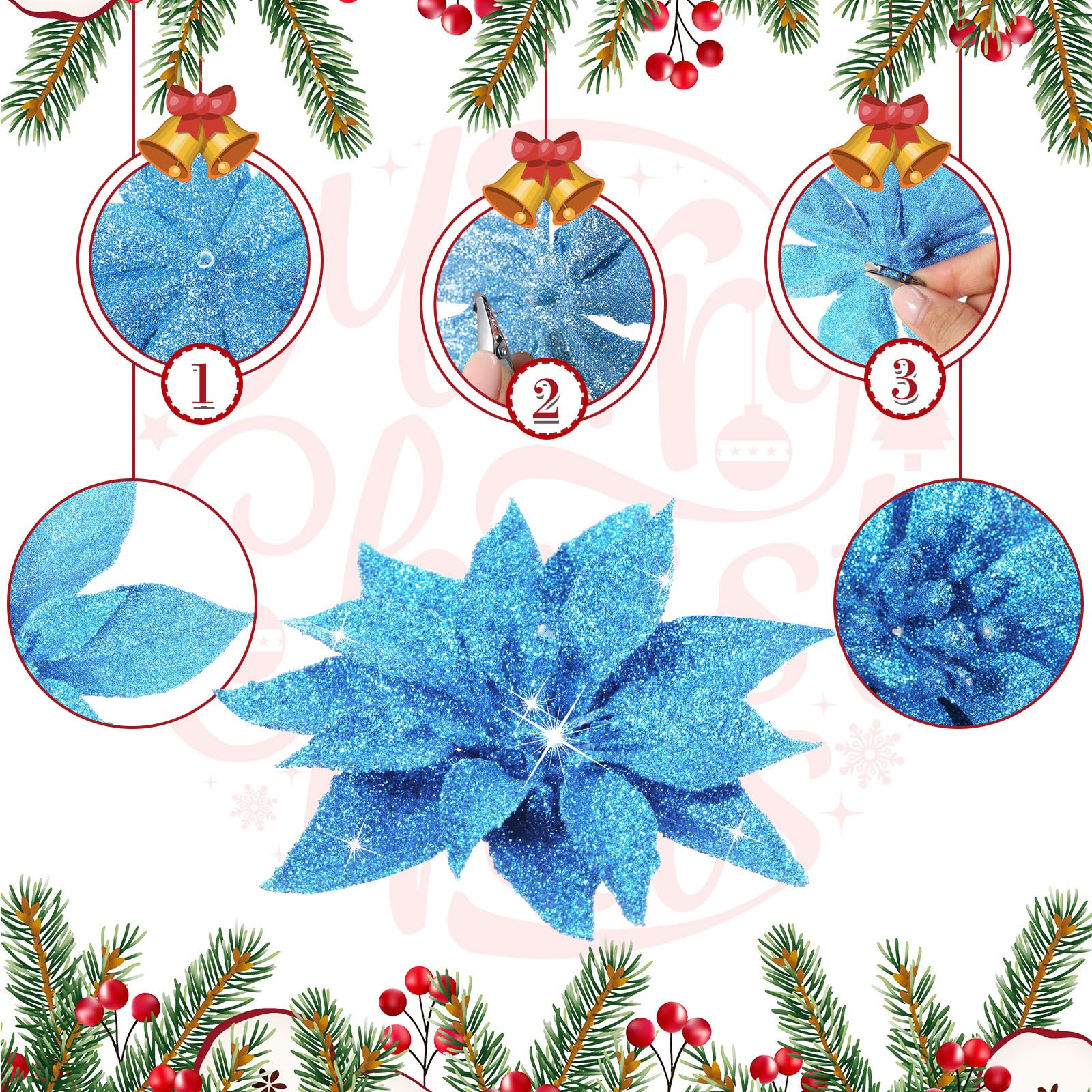 Chunyin 24 Pcs Christmas Poinsettias Artificial Flowers - Image 3