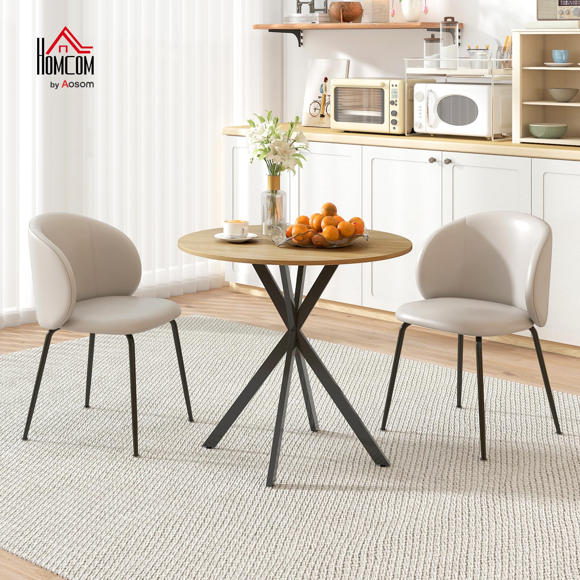 HOMCOM Tavolo da Pranzo Rotondo Ø80 cm, Piano Effetto Legno, Rovere | Tavolo da Cucina per 2-4 Persone, Gambe a Croce in Acciaio, Tavolino da Soggiorno e Sala da Pranzo, Stile Industriale