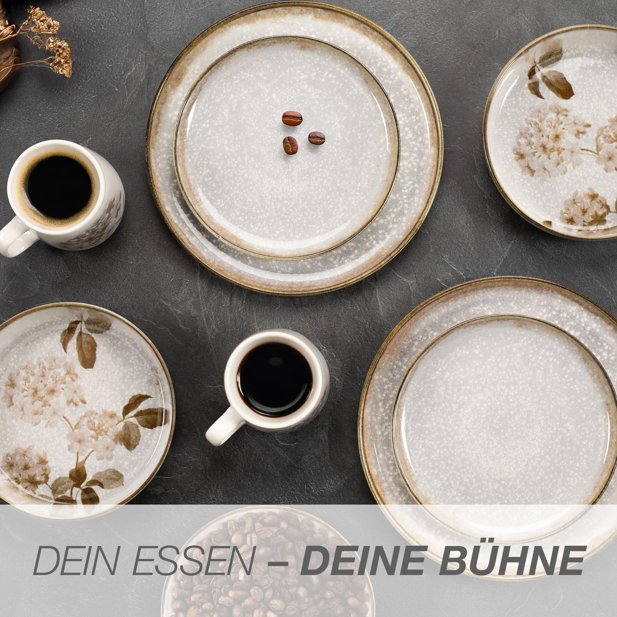 Moritz & Moritz BLOSSOM Porzellan Geschirrset 6 Personen 24-tlg. - Modernes Tafelservice mit verspieltem Design - Pflegeleichtes Kaffeeservice mit Teller Set, Schüsseln & Tassen - Kombiservice