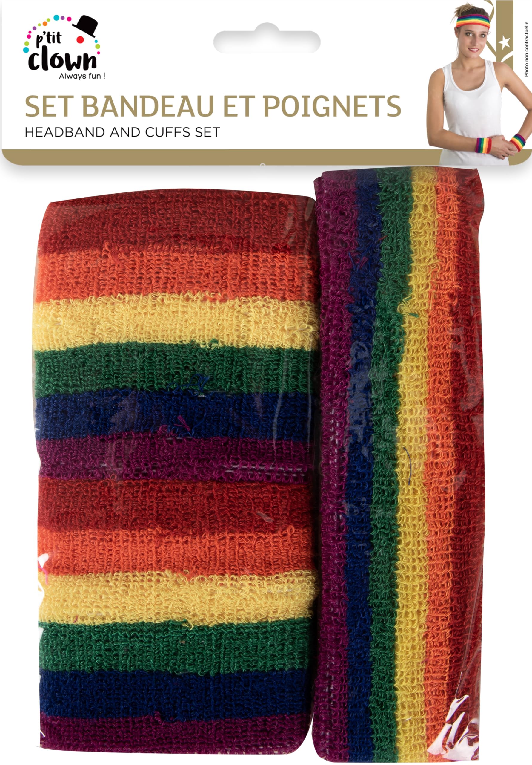 P'tit Clown re66671 - Set Headband and Cuffs Terry Rainbow - Image 4