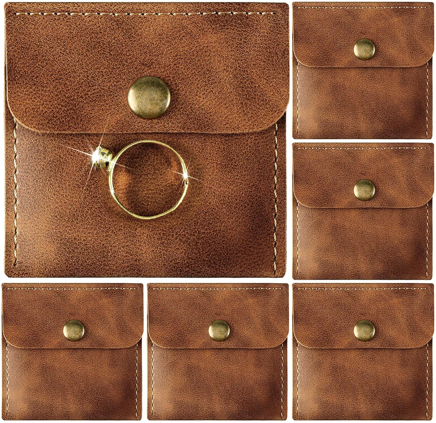 Sureio 6 Pcs Leather Wedding Ring Case Small Leather Pouch