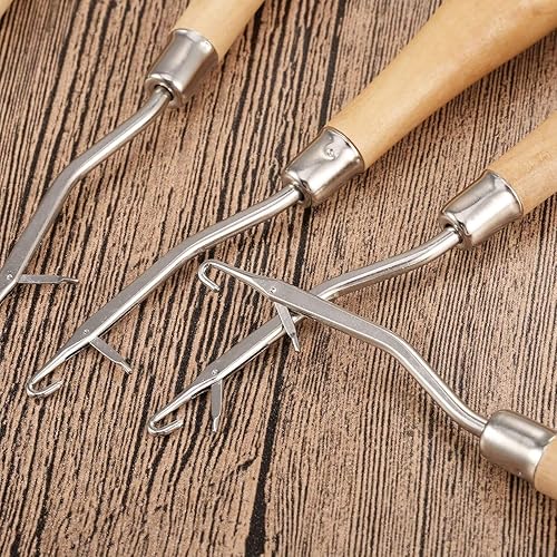 Miniatura 6 de 2 agujas de ganchillo dobladas de madera de 6.3 pulgadas, herramienta de tejer para hacer alfombras y manualidades de arte