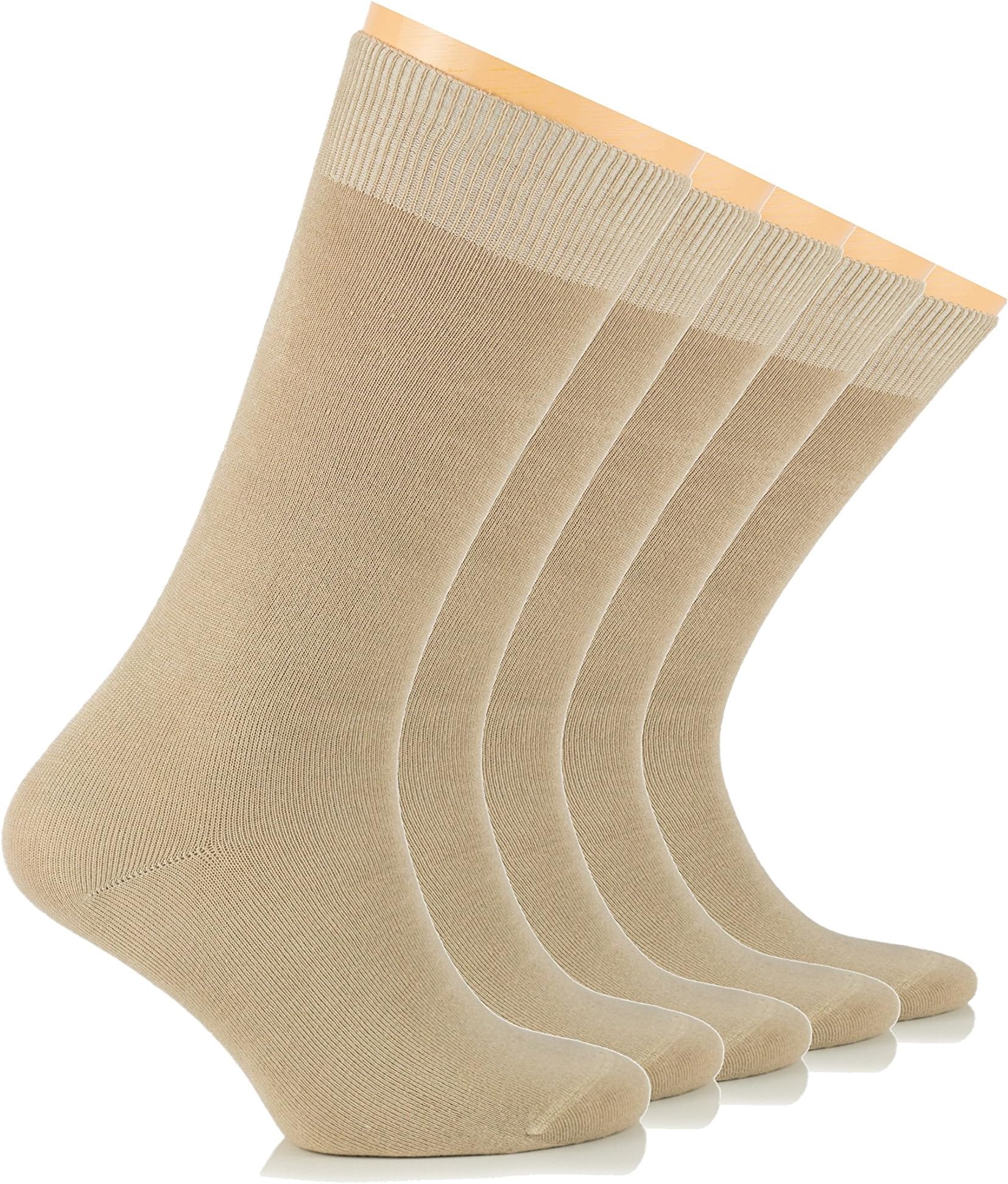 Mens Socks, European Bamboo Dress Socks, (Black, Brown, Beige, Navy, Crew Size) (Beige (5 Pairs))