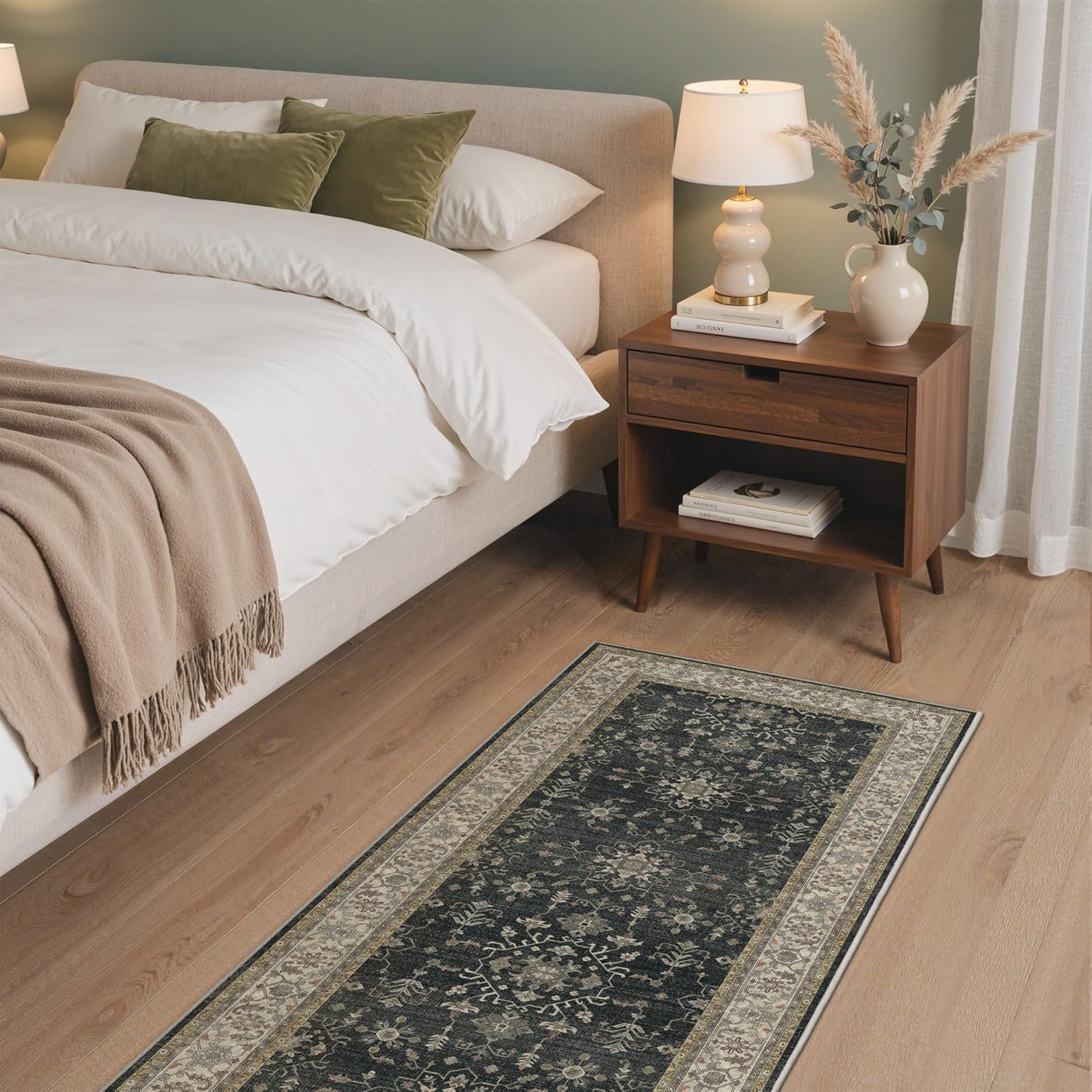 GENIMO 2x6 Runner Rug, Machine Washable Rugs Non Slip, Soft Retro Vintage Boho Rugs Indoor, Ultra-Thin Low Pile Rug Runners for Hallway, Entryway, Bedroom, Kitchen, Charcoal Gray/Multi - Image 4