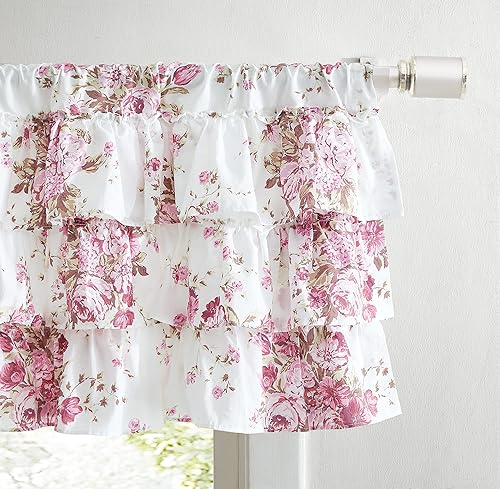 Miniatura 2 de Shabby Chic - Cenefa superior de poste de percal de algodón, cortinas florales con volantes (rosa Abby, 52 x 18 pulgadas)
