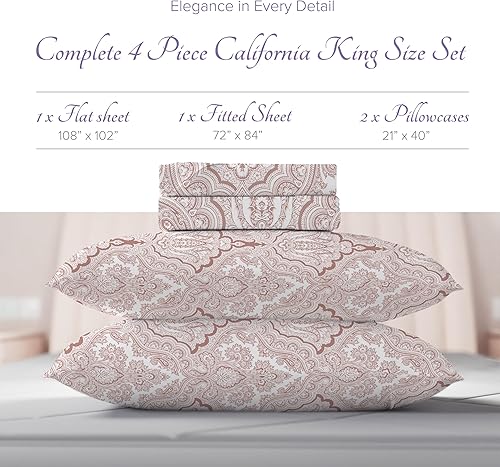 Miniatura 2 de Carressa Linen Juego de sábanas de lujo de algodón egipcio de 600 hilos, tamaño California King, juego de 4 piezas de grapas extralargas, sábanas