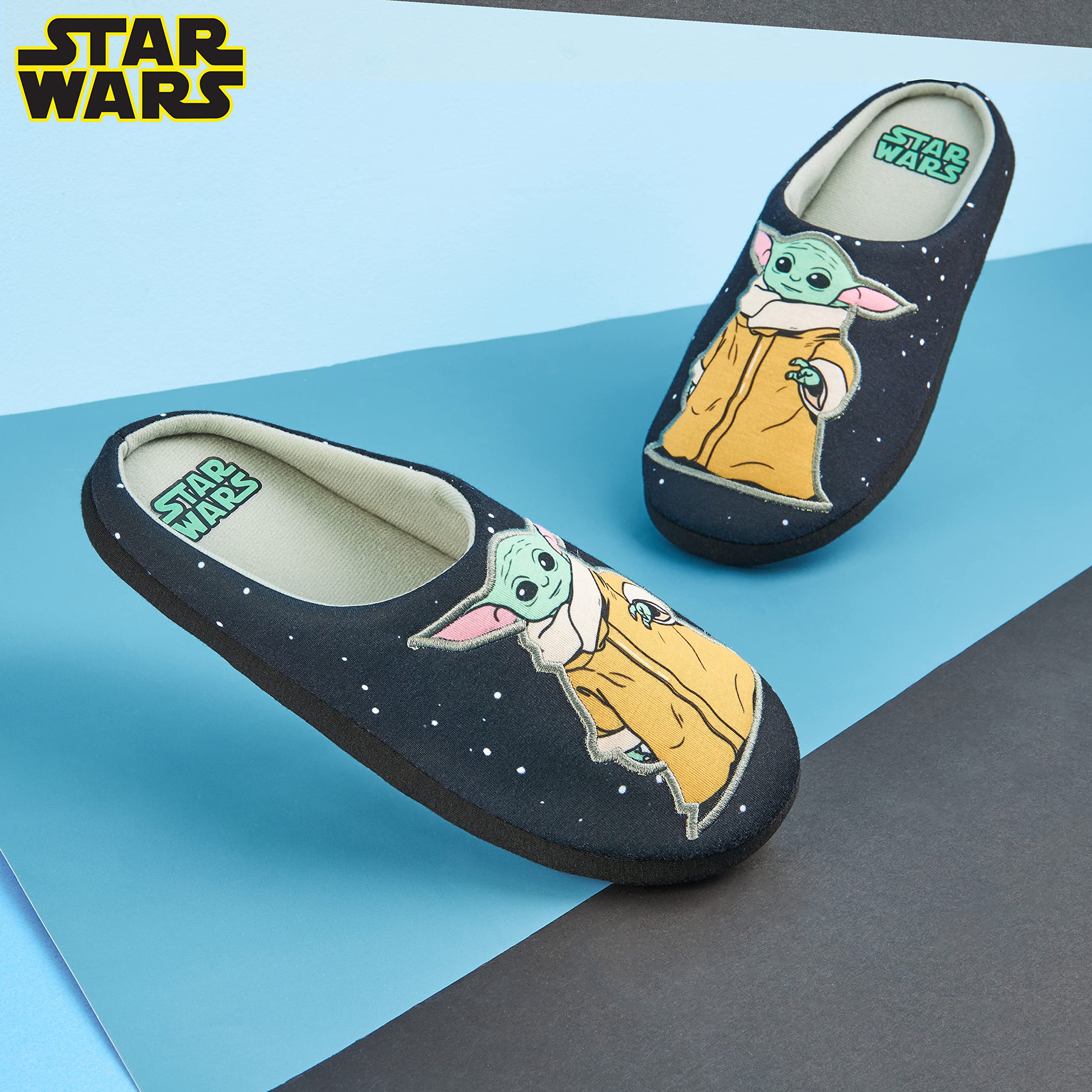 Disney Zapatillas Hombre Casa - Grumpy y Baby Yoda Pantuflas Hombre, Suela Antideslizante, Talla 39-47, Regalos Navidad (Negro Baby Yoda, 42 EU)
