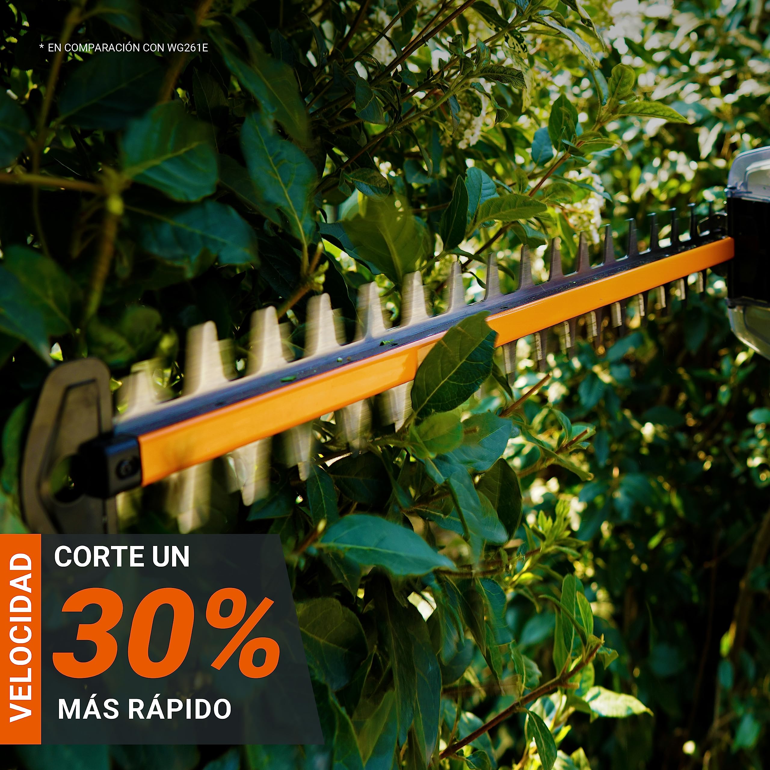 WORX Nitro - Cortasetos inalámbricos 20 V - 4 Ah - Hoja de 56 cm - Diámetro 27 mm - WG263E (Suministro con batería y Cargador, Motor sin escobillas, Cuchillas de Doble acción)