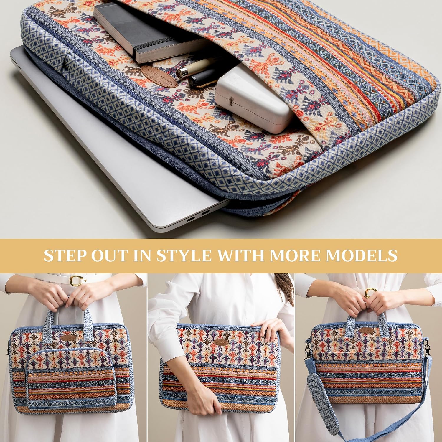 Maison d'Hermine Laptop Sleeve with Handle Case Stain and Water Repellent Cotton Canvas
