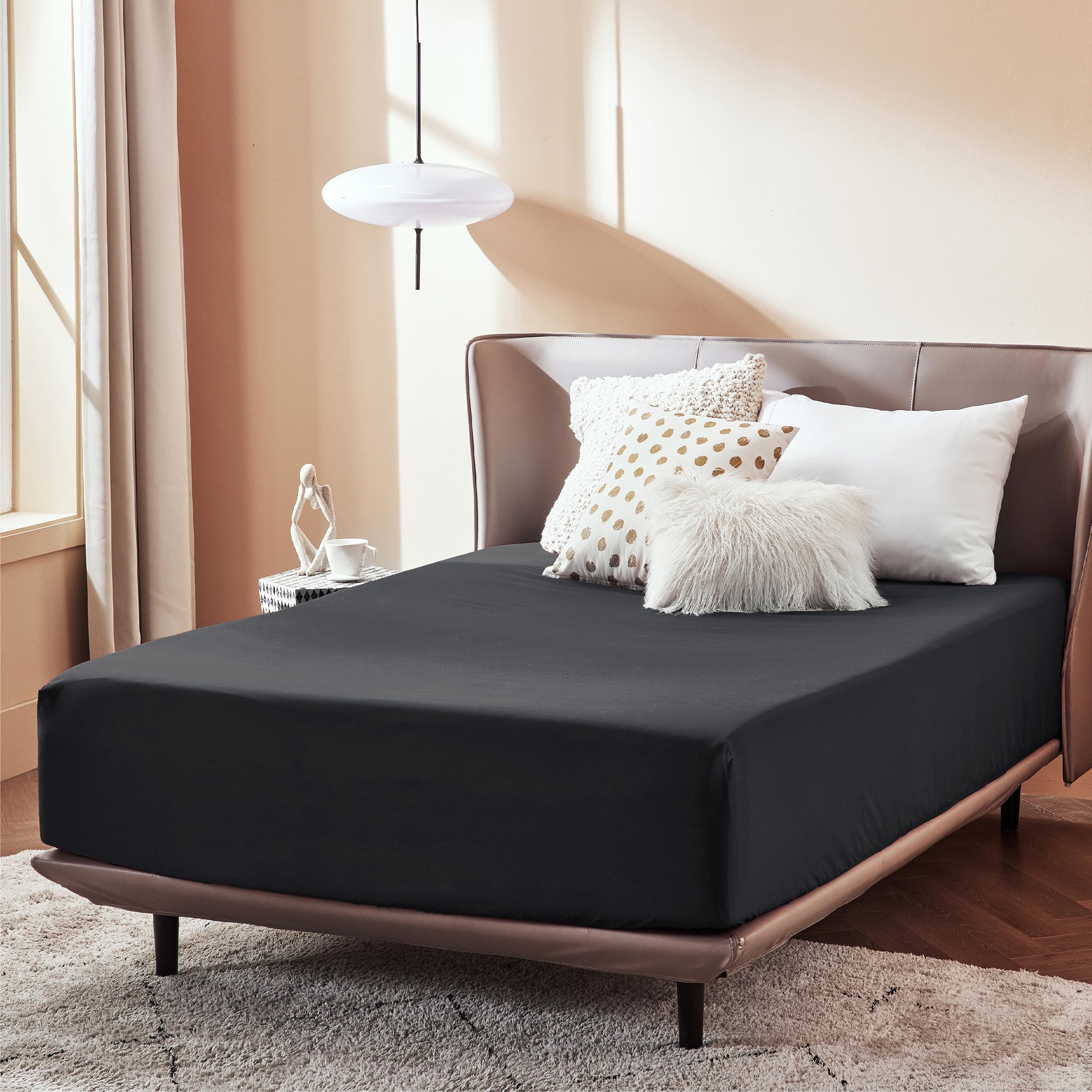 Bedsure Fitted Sheet Full Size Only - Brushed Microfiber Bed Sheets, Ultra Soft & Breathable, Fade Resistant & Easy Care (Black, 54x75+16 Inches, 1 Piece)