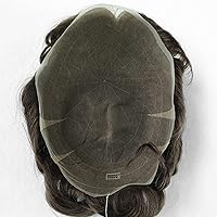 Vista 8 de Toupee para hombres, piezas de cabello humano, sistema de reemplazo de cabello Reak, cabello ondulado de encaje suizo natural #1B30