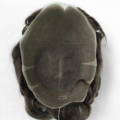 Miniatura 8 de Toupee para hombres, piezas de cabello humano, sistema de reemplazo de cabello Reak, cabello ondulado de encaje suizo natural #1B30