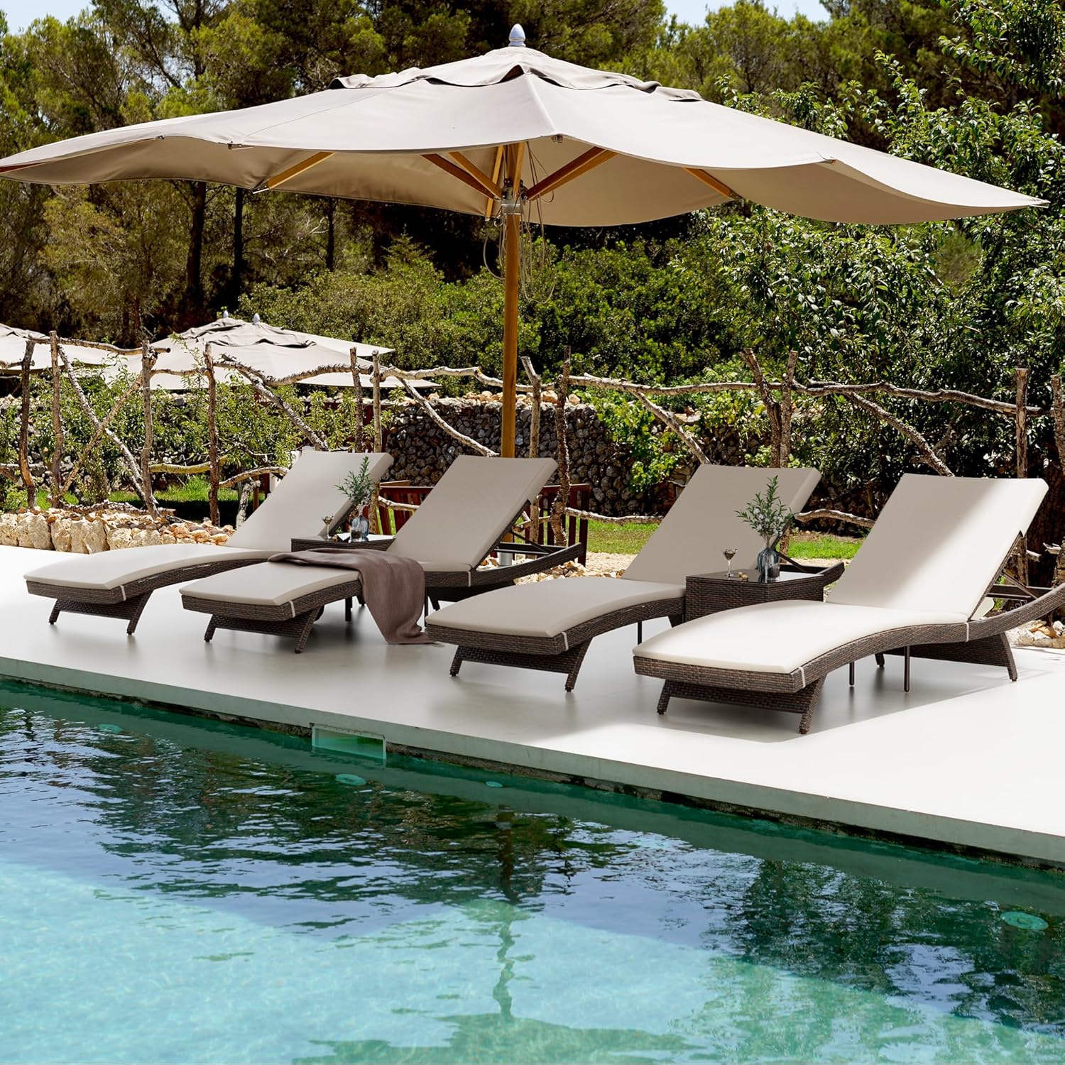 Pamapic Patio Chaise Lounge Set 6 Pieces，Patio Lounge Chair with Adjustable Backrest