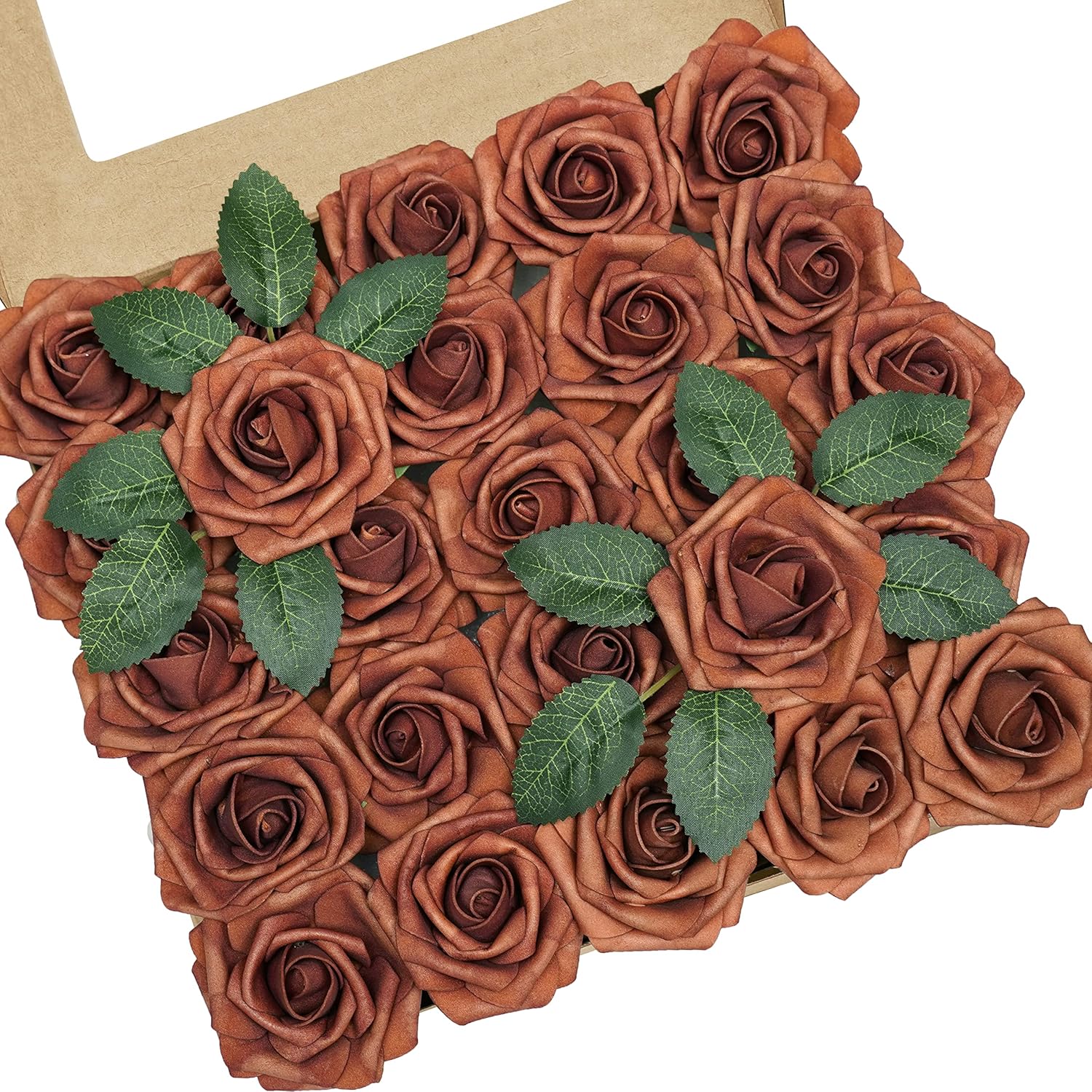 Artificial Flowers, 100pcs Artificial Rose for DIY Wedding Bouquets Centerpieces Arrangements, Terracotta Foam Roses with Stem for Bridal Shower Party Home Decorations