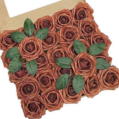 YEEFLORA Flores artificiales, 25 rosas artificiales para ramos de boda, centros de mesa, arreglos, rosas de espuma de terracota con tallo para