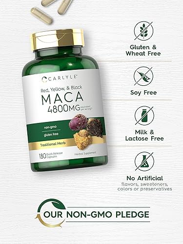 Miniatura 4 de Carlyle Cápsulas de raíz de maca para mujeres y hombres 4800 mg 180 unidades Extracto de alta potencia Suplemento sin OMG y sin gluten
