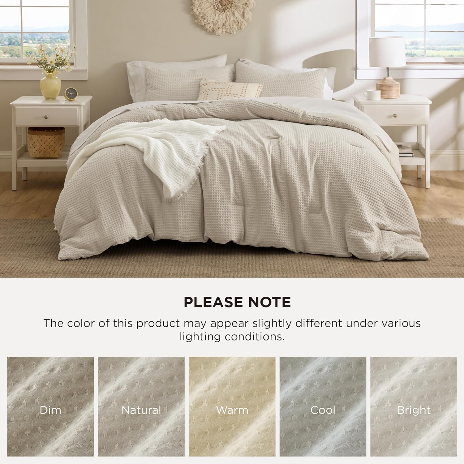 Bedsure Waffle Comforter Set Twin, Soft and Breathable Linen Bedding Comforter Set, 2 Pieces, 1 Waffle Weave Comforter (68"x88") and 1 Pillowcase (20"x26") - Image 8