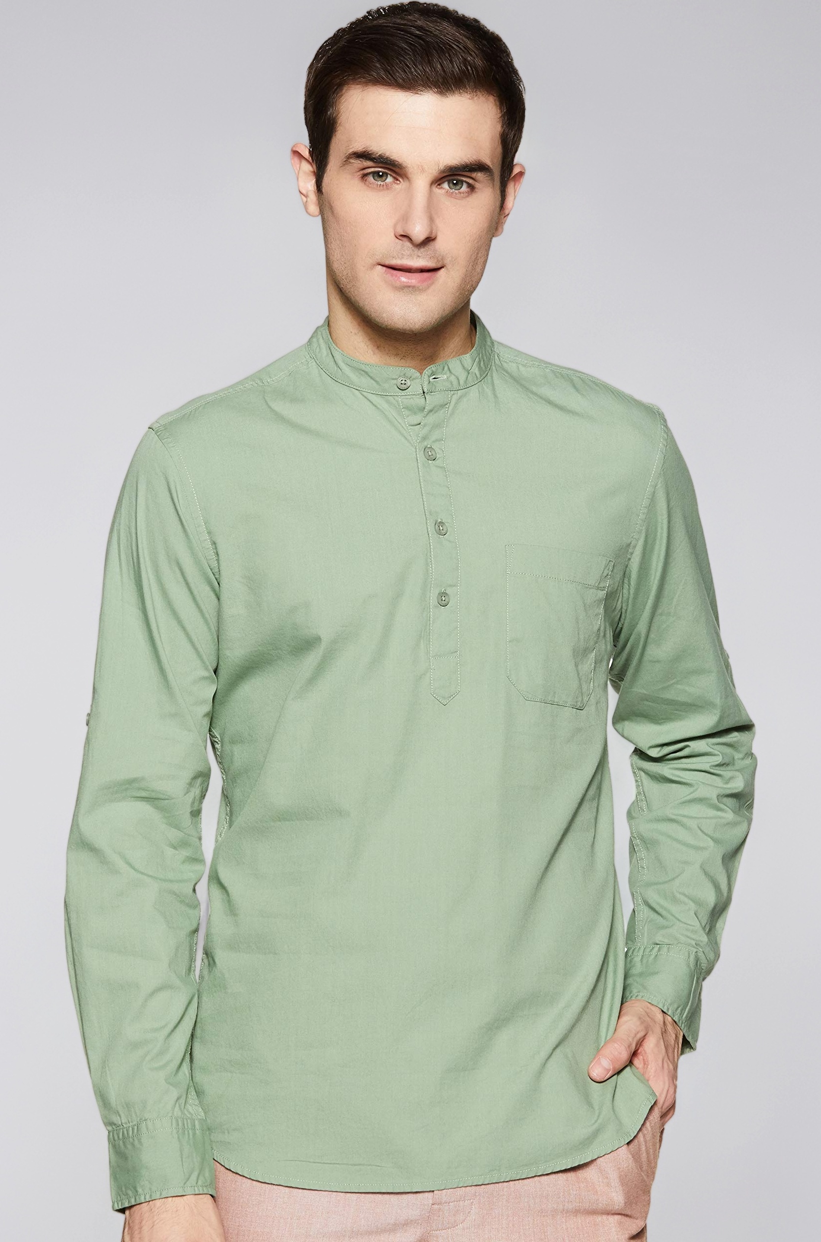 Men's Cotton Shirt | Kurta Placket Style | Casual | Plain | Full Sleeve | Summer - Regular Fit (Available in Plus Sizes)