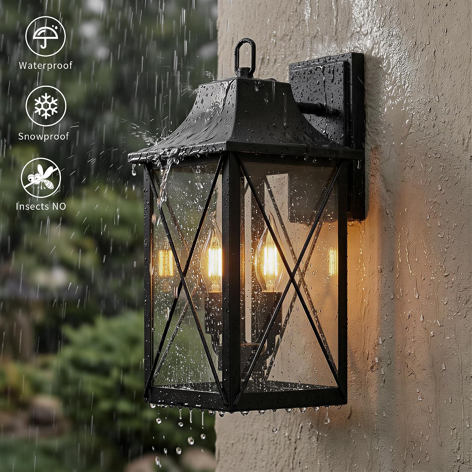 mirrea 17-inch Outdoor Porch Wall Light for House, Waterproof Exterior Sconce for Patio, Wall Mount Lighting Fixture for Front Door, Permanent Outside Lamp for Garage, Matte Black, Set of 2