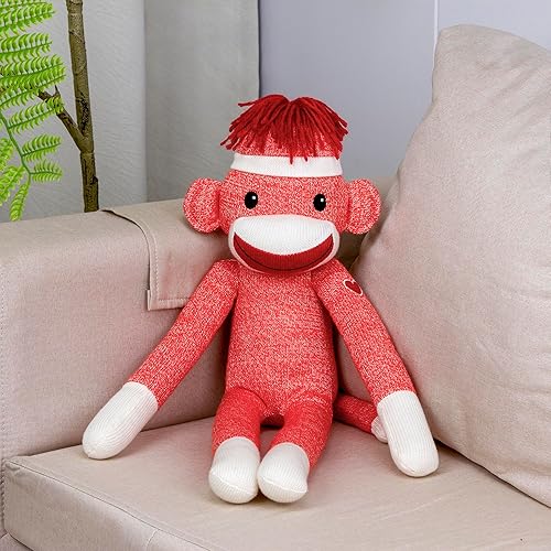 Miniatura 4 de Plushland Adorable mono de calcetín naranja, el original juguete de peluche tradicional tejido a mano, regalo para niños, bebés, adolescentes, niñas