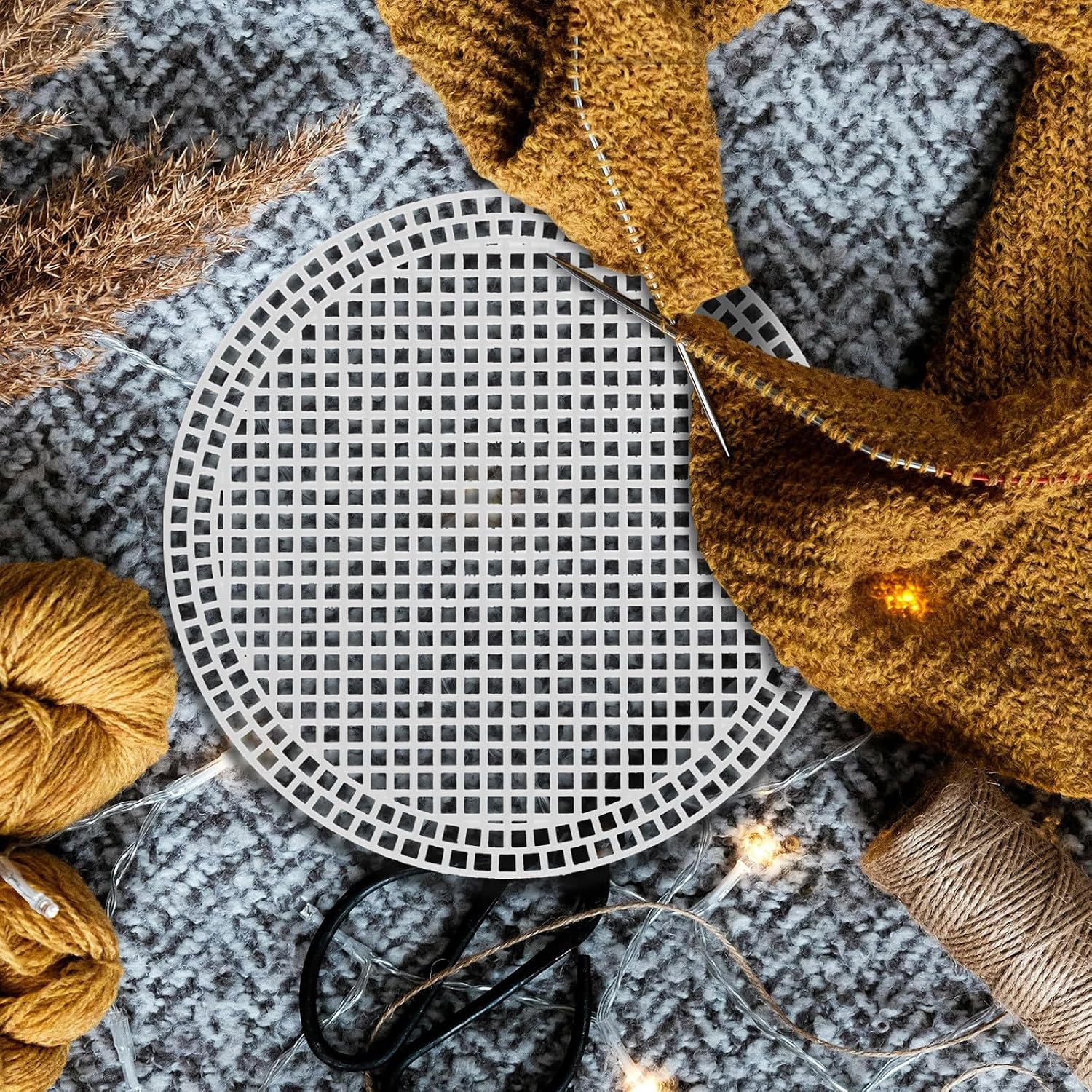 HAPINARY 12pcs 17cm Round Plastic Stitching Canvas Mesh Sheets Crochet Bag Bottoms DIY Crafting Sewing Mesh Pads for Yarn Embroidery Projects