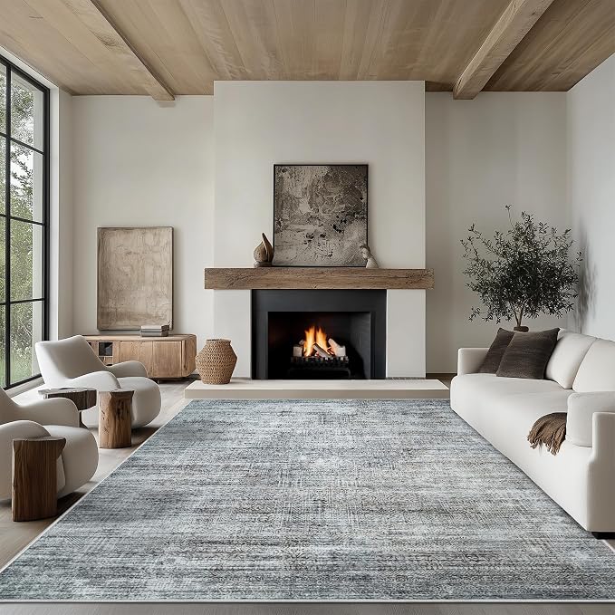 6x9 Area Rug Living Room Rugs - Washable Rug Large Modern Abstract Soft Thin Carpets Indoor Floor No Slip Vintage Carpet for Bedroom Under Dining Table Nursery Home Office Decor Gray Brown
