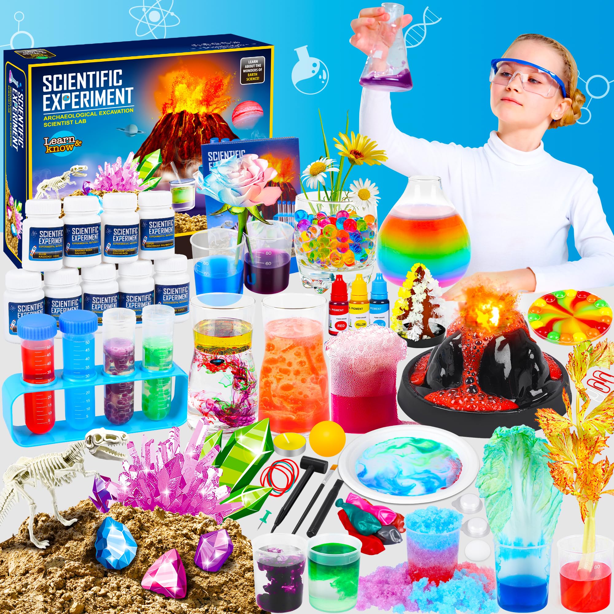 Science Kit for Kids,100 Science Lab Experiments,Scientist Costume Role Play STEM Educational Learning Scientific Tools,Birthday Gifts and Toys for 6 Years Old Boys Girls Kids