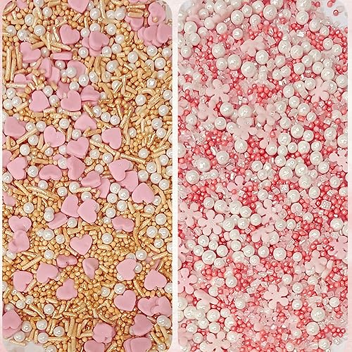 Miniatura 7 de Confect Mezcla de chispas de perlas rosas, plateadas, doradas y blancas, decoraciones comestibles para hornear para pasteles, cupcakes, galletas,