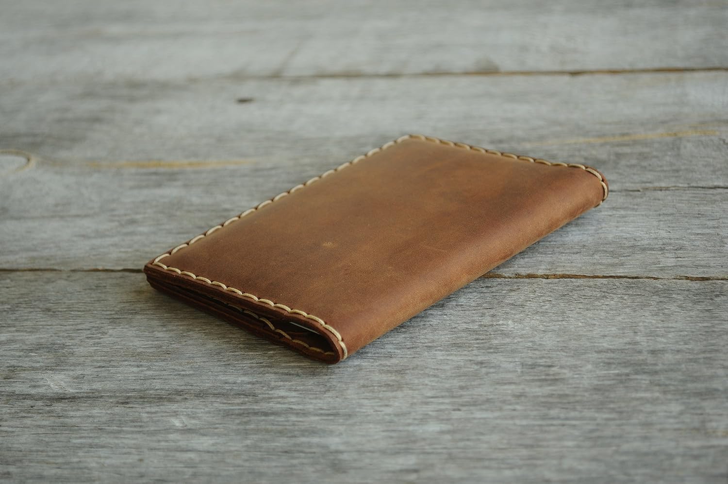 Passport Holder leather wallet, travel documents holder case with pockets for cards and cash (Brown, light stitching)