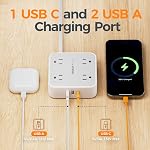 TESSAN Flat Plug Power Bar, 5 Ft Extension Cord Indoor, Gray | 8 Multi Outlets and 3 USB (1 USB C), Surge Protector Power Strip, Wall Mount Charging Station for Home Office Dorm