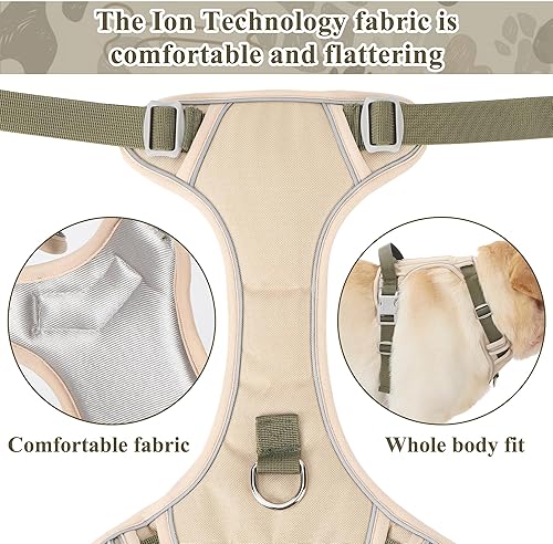 Miniatura 4 de Balabuki Arnés para perro mediano sin tirones, clip frontal sin tirones, arnés para perro con asa y tira reflectante, XL, amarillo militar