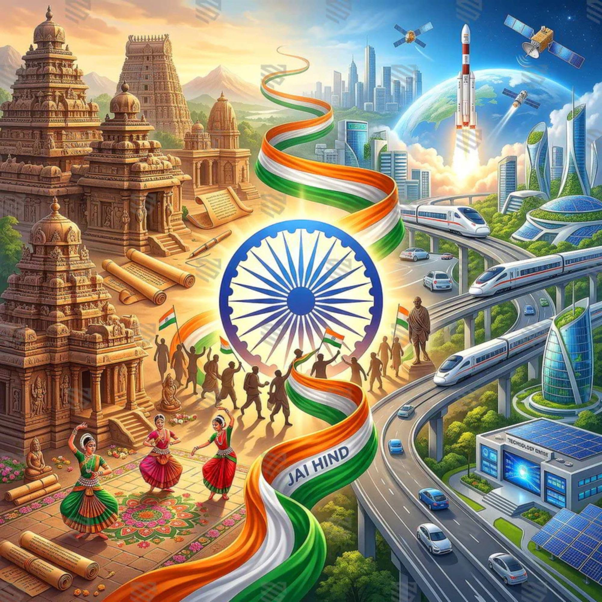Naya Bharat Sankalp Modern India Vision Photography Backdrop 5 x 5 Ft | Independence Day Theme Photo Booth Background for School, Stage Decoration, Cultural Events & Studio Photography-image-6
