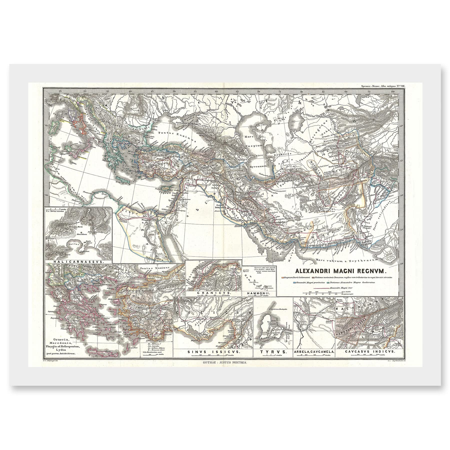 Artery8 Geography Map Illustrated Antique Empire Alexander Great Mediterranean Artwork Framed Wall Art Print A4