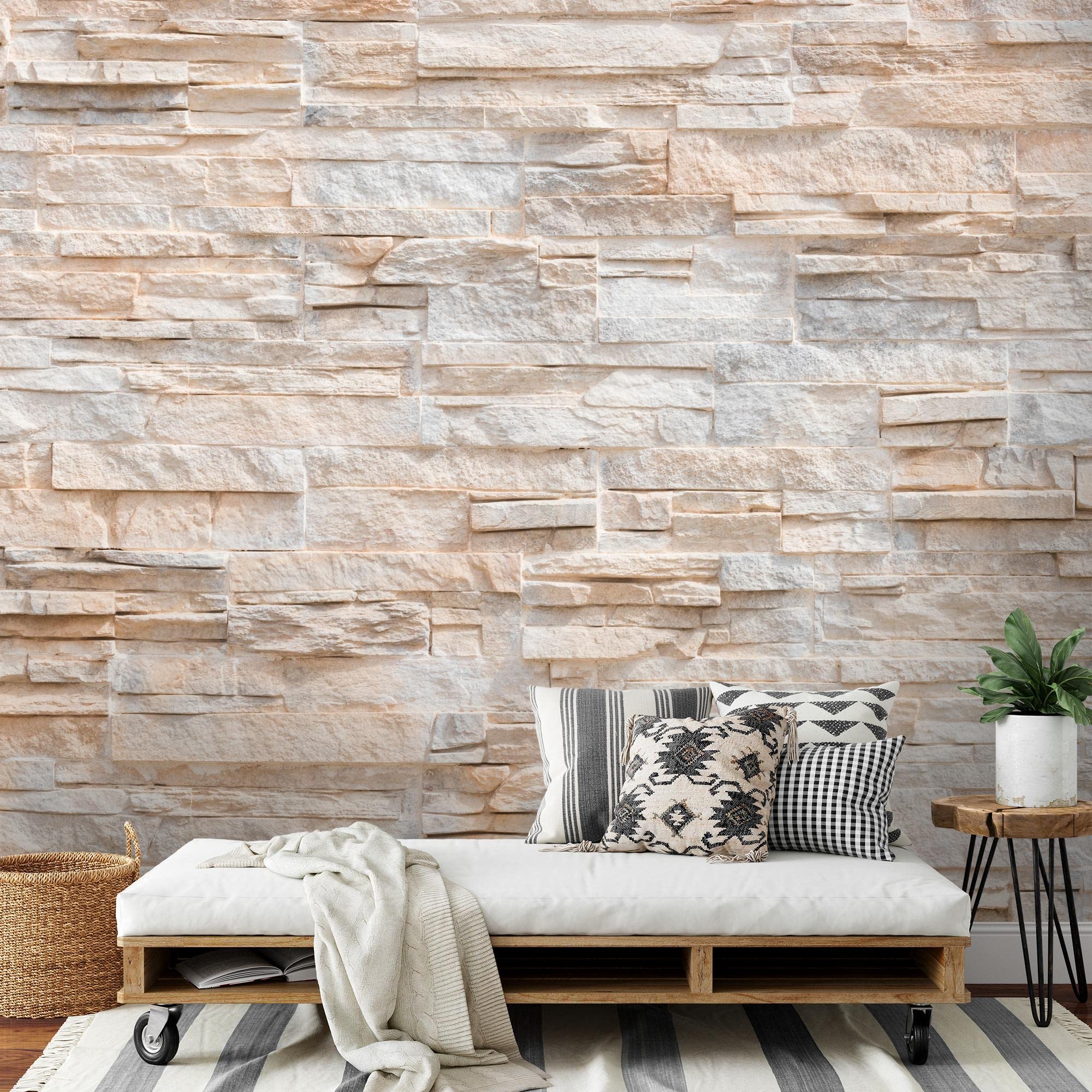 Runa Art Carta da parati fotografica 396 x 280 cm Effetto Steinwand 3D | Vello Decorazione Murale Soggiorno Camera Da Letto | Manifattura tedesca | beige 9082012a