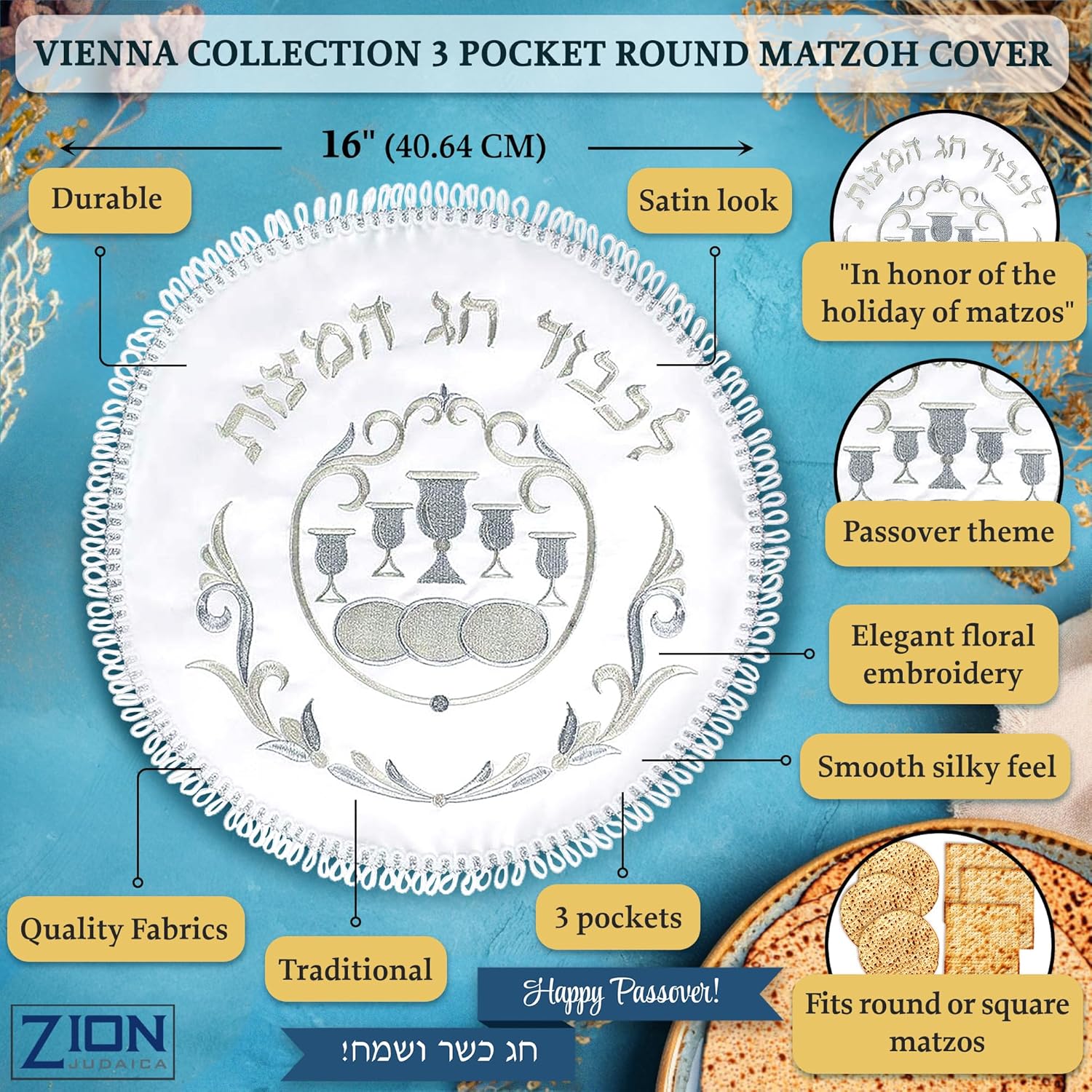 Zion Judaica Complete Passover Seder Set Gift Hammered Vienna Collection - Seder Plate Matzo Tray Elijah Cup and Coaster Kiddush Cup Round Matzah Cover Afikomen Bag Pesach Dinnerware Set Seder Dishes