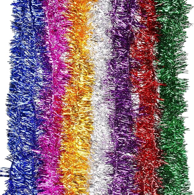 Euvoym 7 Colors Christmas Tinsel Garland Christmas Tree Hanging Tinsel Decoration Metallic Tinsel Twist Tinsel Garland Chunky Fine for Christmas Party Indoor Outdoor Decoration (7)