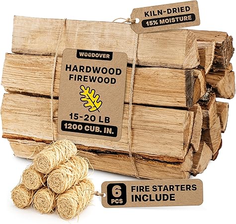 15" Oak Firewood Logs, with Fire Starters Set, Kiln-Dried Wood