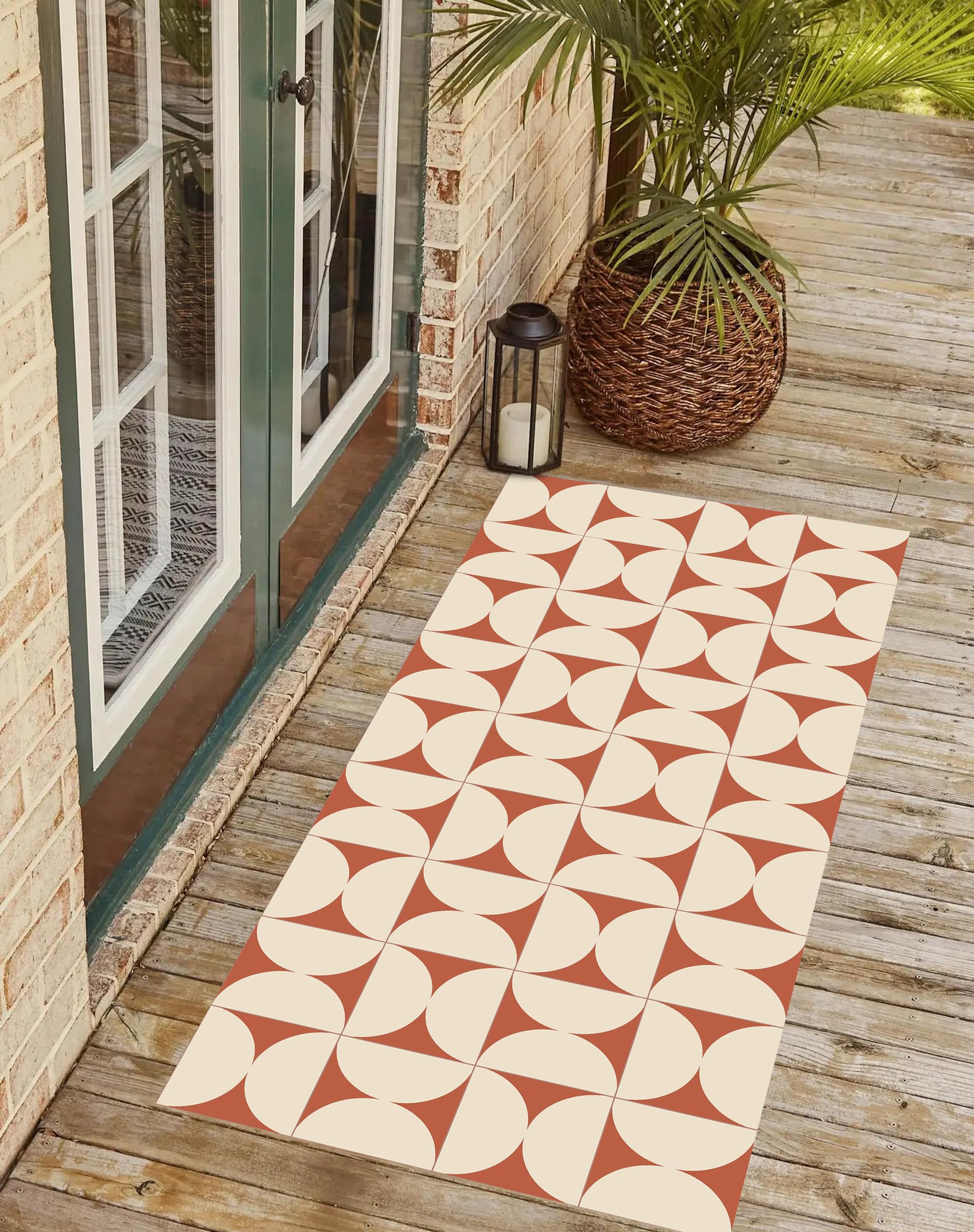 VINILIKO Design | Alfombra Vinílica Vintage Retro Terracota 66x180 cm - Interior y Exterior, Antideslizante, Impermeable, Lavable - Vinilo Salón, Terraza