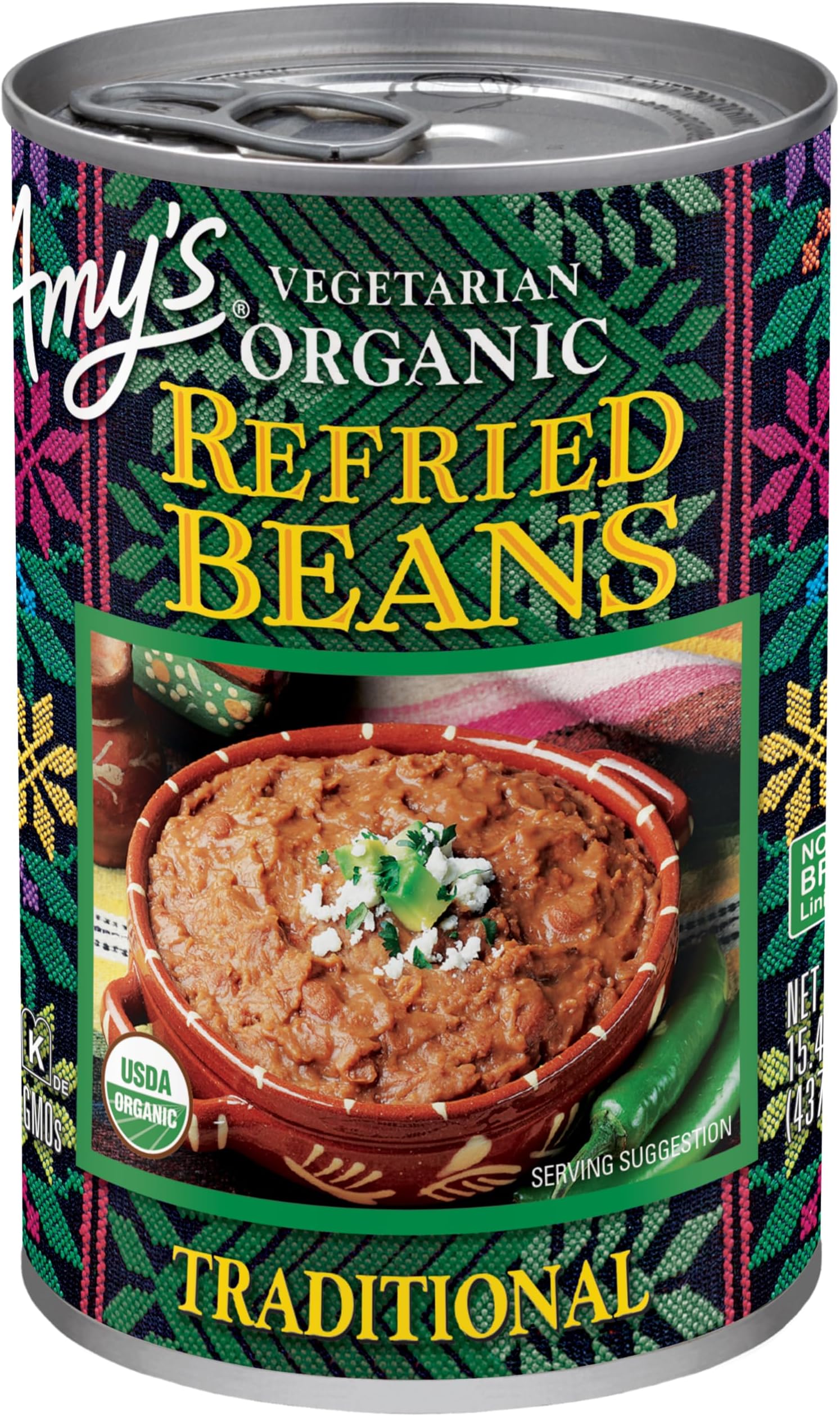 Amy's, Refried, Pinto Beans, Gluten Free, Organic, Vegetarian, Traditional, 15.4 oz, Pack of 12
